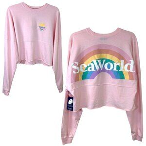 Sea World x Spirit Jersey - Women’s Oversized Crop-Top, Rainbow - Pink, Medium